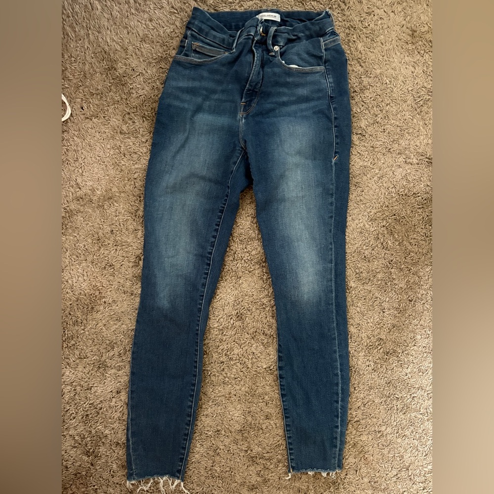 Good American Blue Skinny Jeans with Natural Fading